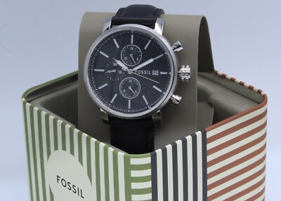 Fossil Rhett Chronograph Silver Black Leather Men's BQ2849 Watch