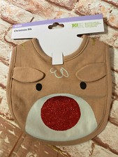 BNWT Anko Brand Cute Reindeer Glitter Christmas Theme Hook And Loop Baby Bib