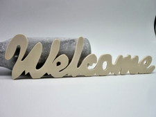 Schriftzug Welcome Willkommen Dekoration Sperrholz  Holz Hallo Begrüßung Familie