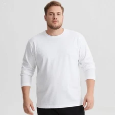 Big Tall Men's Plus Size T-Shirt Casual Loose Fit Long Sleeve 100% Cotton Tee 