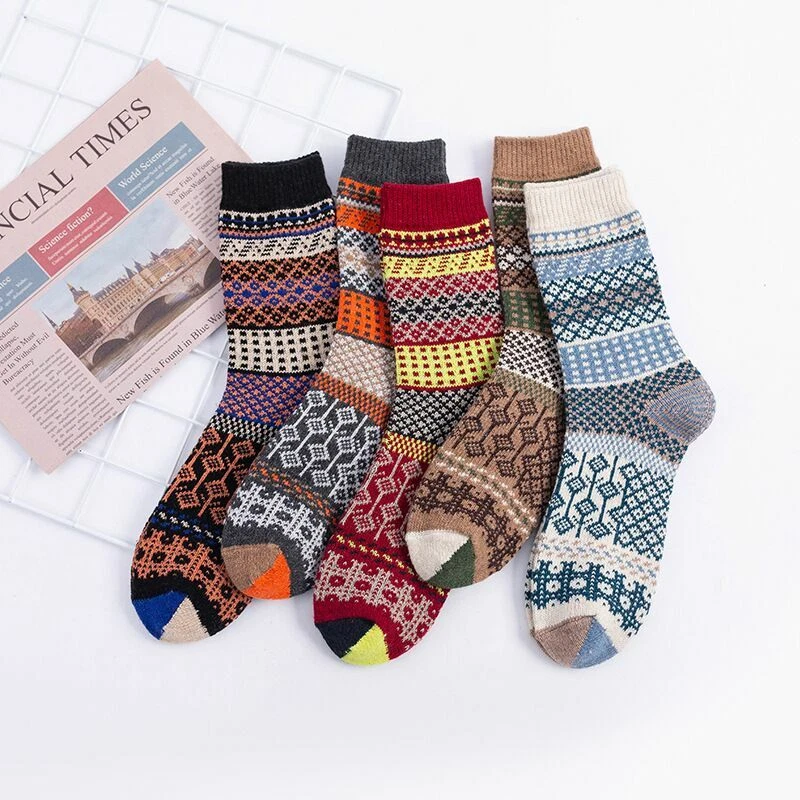 5 Pairs Women Socks Wool Blend Cashmere Warm Thick Soft Retro Sports Casual Sock - Image 2 of 4