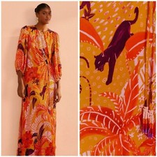 💕FARM RIO💕 Beige Jungle Panther Lenzing™ Ecovero™ Viscose Midi Dress ~ L NWT