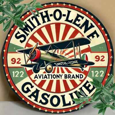 SMITH-O-LENE AVIATION Aluminum Round Weatherproof Sign RETRO  GARAGE MAN CAVE