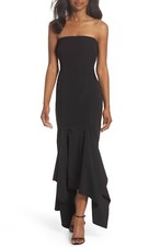 VINCE CAMUTO Black High Low Shark-bite Ruffle Skirt Stretch Midi Maxi Gown 10 L