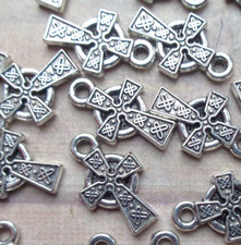 20x CELTIC CROSS Miniature Tibetan Metal Charms 9x15mm (pattern on both sides)