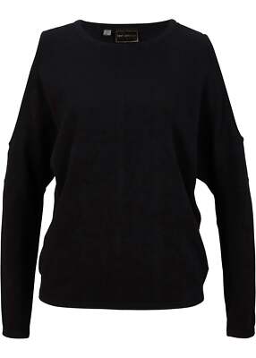 Schulterfreier Pullover Gr.40/42 Schwarz Damen Langarm Strickpulli Neu*