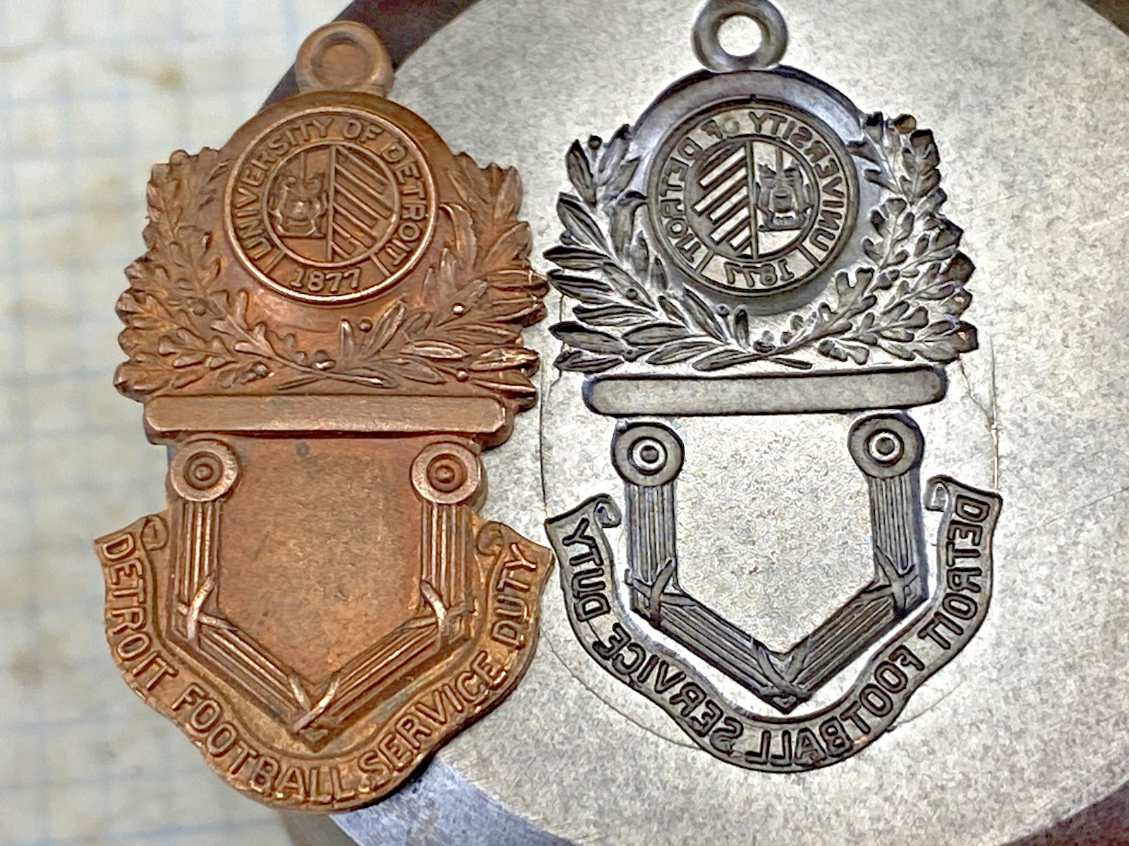 Antique Die Hub Stamp Jewelry University of Detroit Football Medal Badge #412
