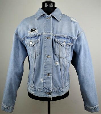 MSGM Distressed-Jeansjacke mit Logo Damen Designer Jacke Gr.36 NEU mit ETIKETT