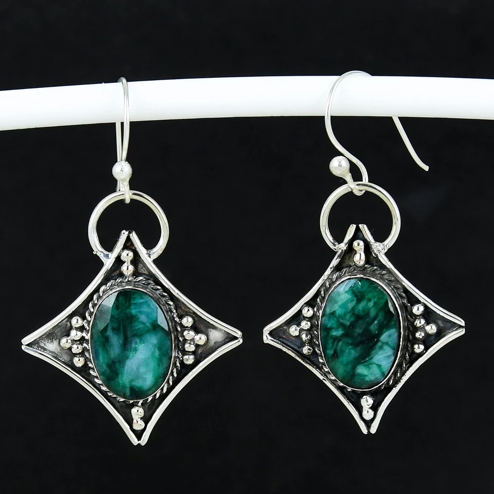 Smaragd Lab-Created 925 Sterlingsilber Handarbeit Schmuck Ohrring Watte Geschenk - Bild 4 von 4