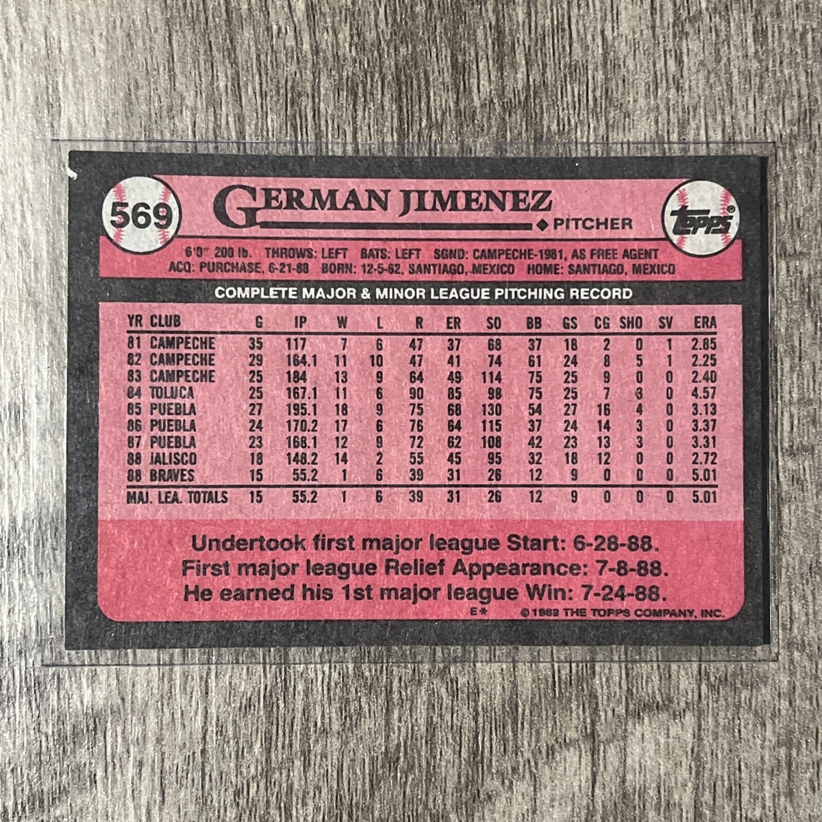 1989 Topps German Jimenez Rookie Atlanta Braves #569 | eBay