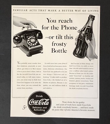 1940 Coca Cola Advertisement Familiar Coke Bottle Rotary Telephone Vtg Print AD