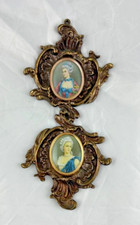 Quadretto cornice ovale miniatura stampa quadro dame settecento coppia vintage