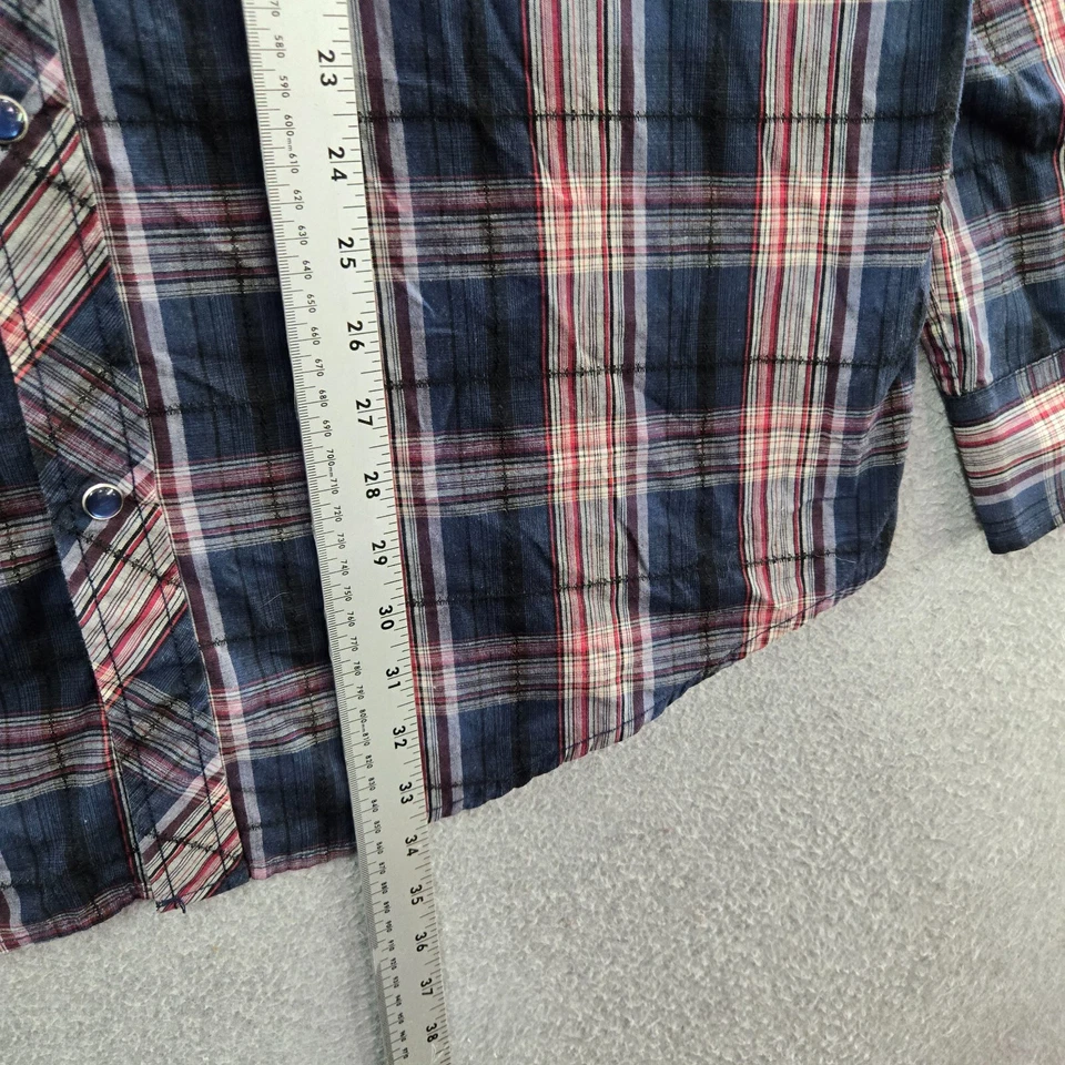 Costal Men Button Up Shirt XL Blue Plaid Western Pearl Snap Pockets Long Sleeve - Image 4 of 4