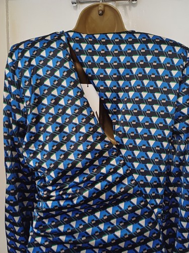 BNWT Zara Blue Geometric Print Rushed Long Sleeve Dress SIZE Medium. Z1 - Picture 11 of 18