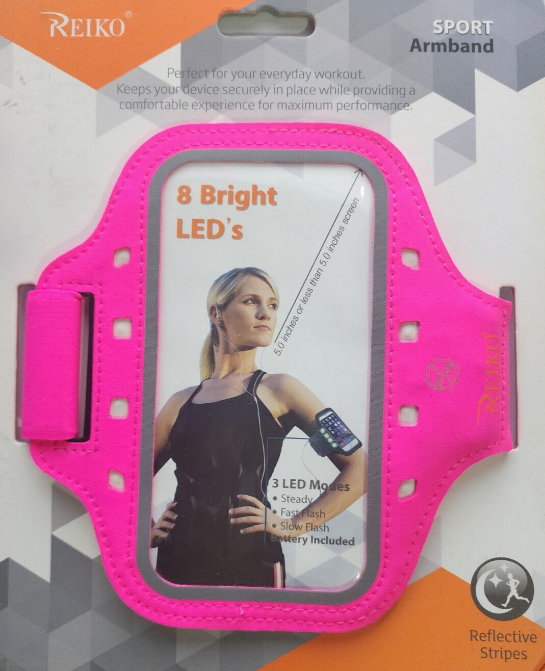 Reiko Running Sports Armband With Flashing Lights 5.5X3X 0.5 Ins Device In Pink