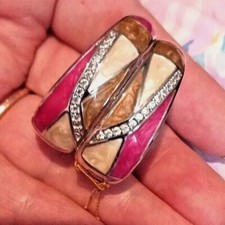 LAUREN G ADAMS HOOP HUGGIE EARRINGS KALEIDOSCOPE ENAMEL ART NWT NEW $ 102 PINK