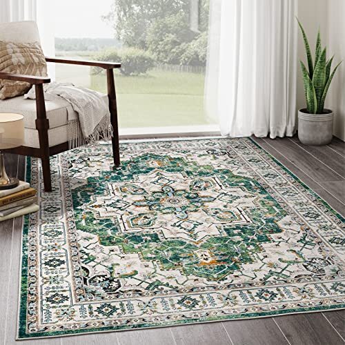6x9 Area Rugs, Machine Washable Rugs for Living Room, 6'x9' Green - Picture 1 of 7