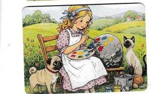 Swap Card Playing card Girl Painting with her pug and kitten