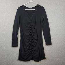 Reformation Cally Stretch Organic Cotton Black LS Ruched Mini Dress Women's XL 