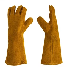 2 Pair 16" Yellow Leather Welding Gloves Large Cowhide Heat Flame Resistant BBQ