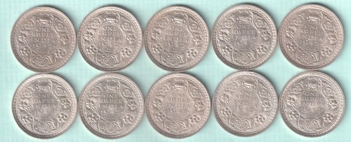 SIVER UNC COIN OF BRITISH INDIA GEORGE VI ONE RUPEE LOT OF 10 PEICES