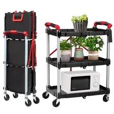 Collapsible Rolling Cart Folding Collapsible Service Cart for Office Home