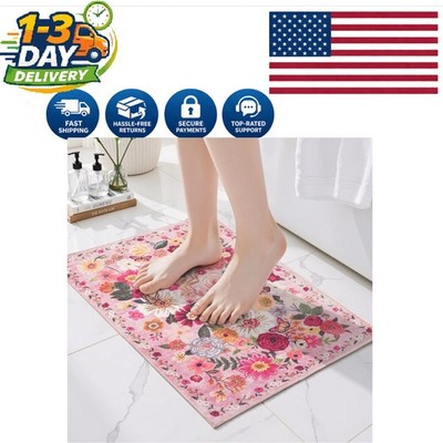Stylish Pink Floral Bath Mat 24x17 Inch - Non-Slip, Machine Washable, Versatile
