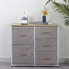 Mobile Cassettiera 5 Cassetti Metallo Legno e Tessuto 80x29 H 71cm Casa Ufficio