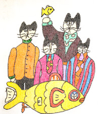 Needlepoint Canvas Hand Painted Yellow Submarine and Cats Pop Art 13 Mesh Signed