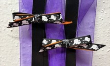 Black and orange ghost spiderweb Halloween Hand Made Hair Bows PAIR