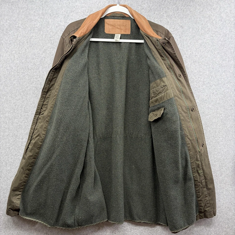复古 Banana Republic Safari Field 夹克男式中号橄榄皮领 — 第 3/4 张图片