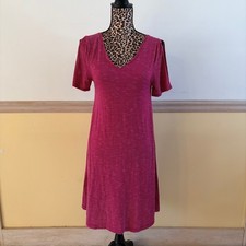 Apt 9 Womens Small Red Dark Pink Striped Cold Shoulder V-Neck T-Shirt Dress