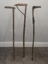 3 Vintage Hand Carved Walking Stick Wooden Canes