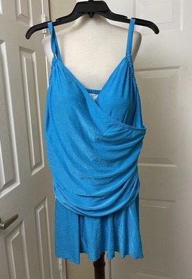 White Stag Womens One Piece Swimsuit Dress Size 3X 22W-24W Blue Padded Support