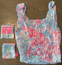 For the Love of Lilly Pulitzer Reusable Packable Tote Blue Peri Shopper Bags (2)
