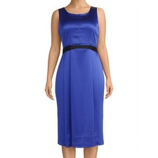 Simply Vera Vera Wang Dress Womens Size 14 Blue Sleeveless Black Waist Band Eleg