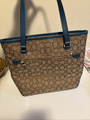 Coach Outline Signature Zip Top Tote Shoulder Bag Handbag F55364