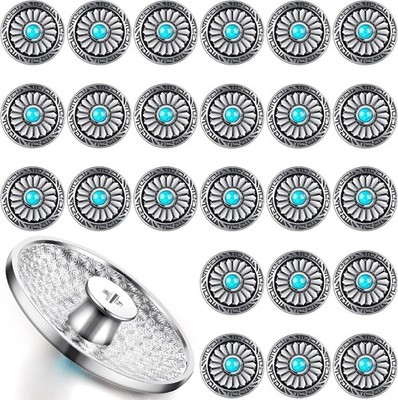 24 Pcs Silver Blue Faux Turquoise Round Conchos Sunflower Decorative for Leather