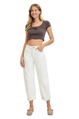 Risen Jeans - High-Rise Barrel Leg Jeans with Adjustable Cuff (25.5'' Inseam) - R
