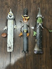 VTG Halloween Metal Yard Stakes Set Outdoor Garden Witch Ghost Pumpkin Transpac