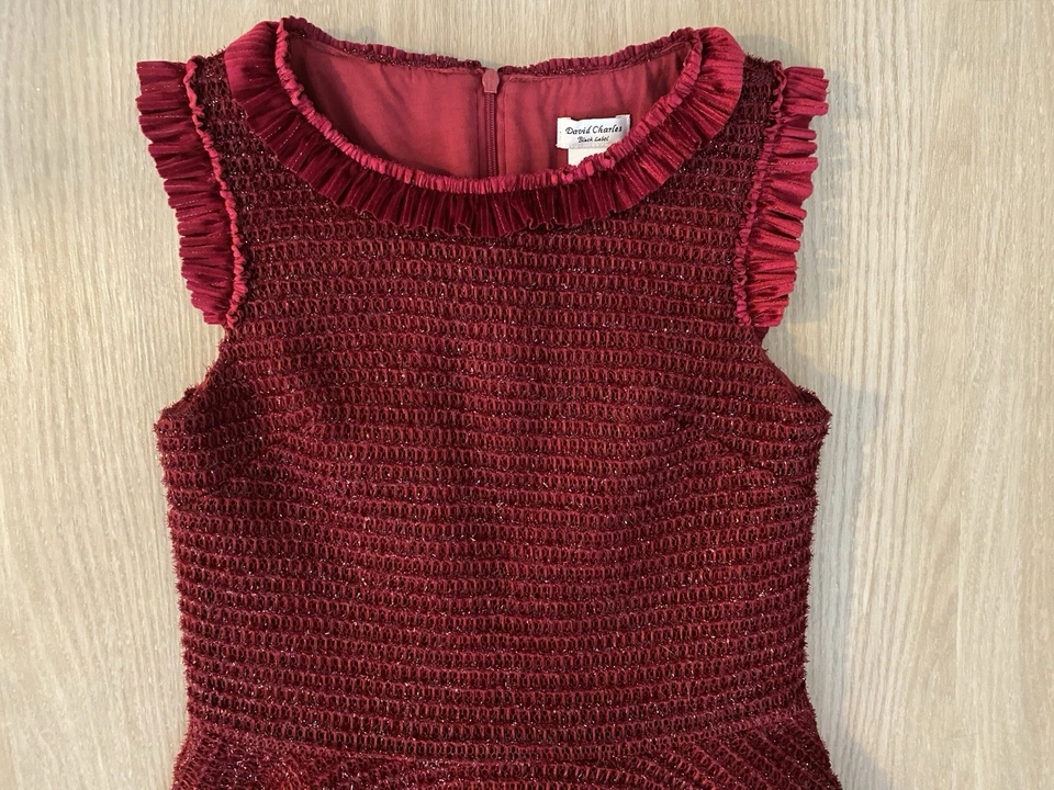 Vestido de Fiesta David Charles Etiqueta Negra Rojo Brillante Tweed Talla 12 Formal Navidad Foto 3 de 4