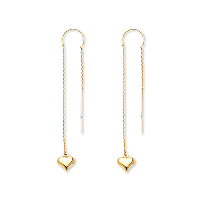 Ohrringe 14 Karat Gelbgold Double Line offenes Herz 65 mm lang Hänger 1,5 g