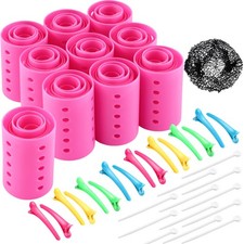 141 Pieces Hair Rollers Set Include 60 Plastic Hair Rollers Pink,6 Size 