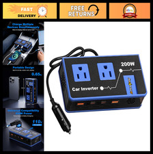 200W Car Power Inverter, Dual 12V to 110V AC Outlet, Fast Charging USB-C  USB P