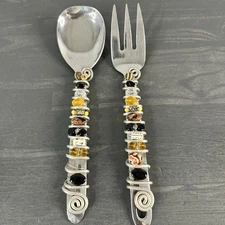 STAINLESS STEEL SERVING/SALAD. TWO PIECE SET Wired Stone Fork Spoon 9” Oneida