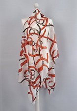 Etienne Aigner equestrian print cotton/silk fringed edge scarf.