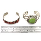 Navajo Signed Sterling Red Coral Gaspeite Cuff Bracelets Lot of 2 #S5582-3 — photo 8
