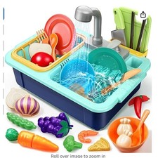 Play Sink with Running Water, Cutting Food Play Dishes GREEN
