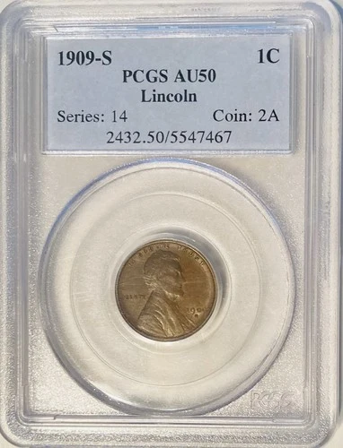 1909 S Lincoln Wheat Cent.     PCGS   AU 50