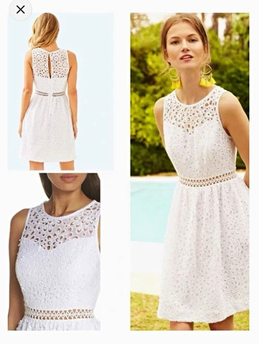 Lilly Pulitzer White Floral Eyelet A-Line Cutout Lined Zip Dress Size 2